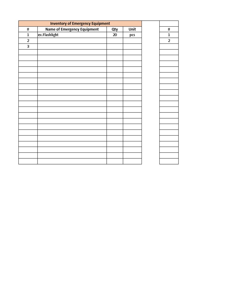 1 Ex - Flashlight 20 Pcs 1 2 2 3: Inventory of Emergency Equipment ...