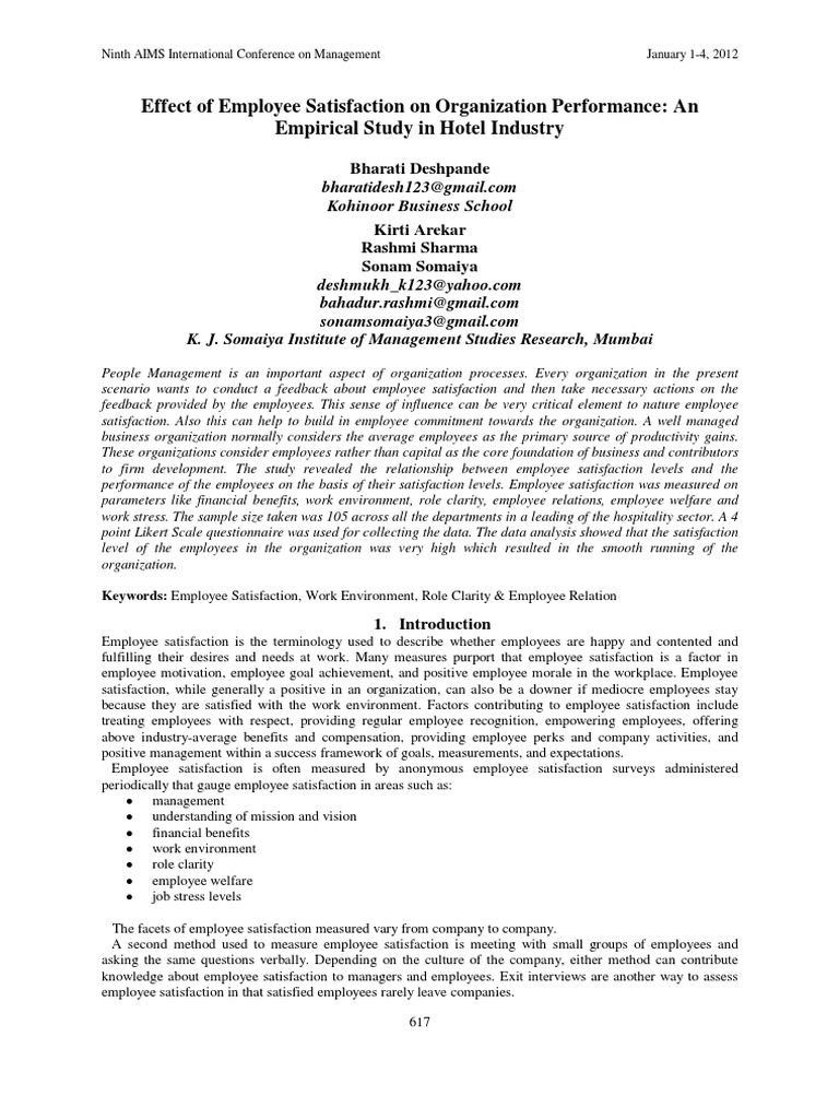 Employee Satisfaction in Hotel Industry | PDF | Job Satisfaction ...