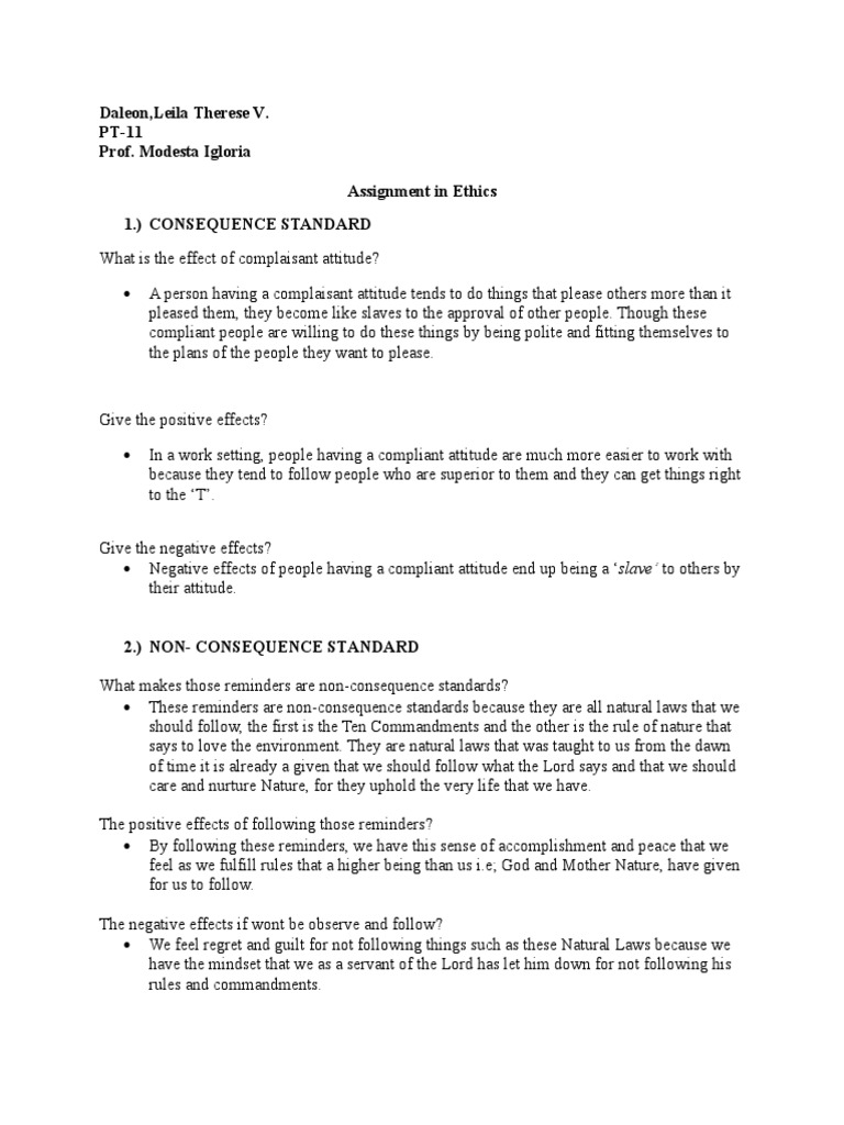 Assignment in Ethics (Daleon) | PDF | Career & Growth