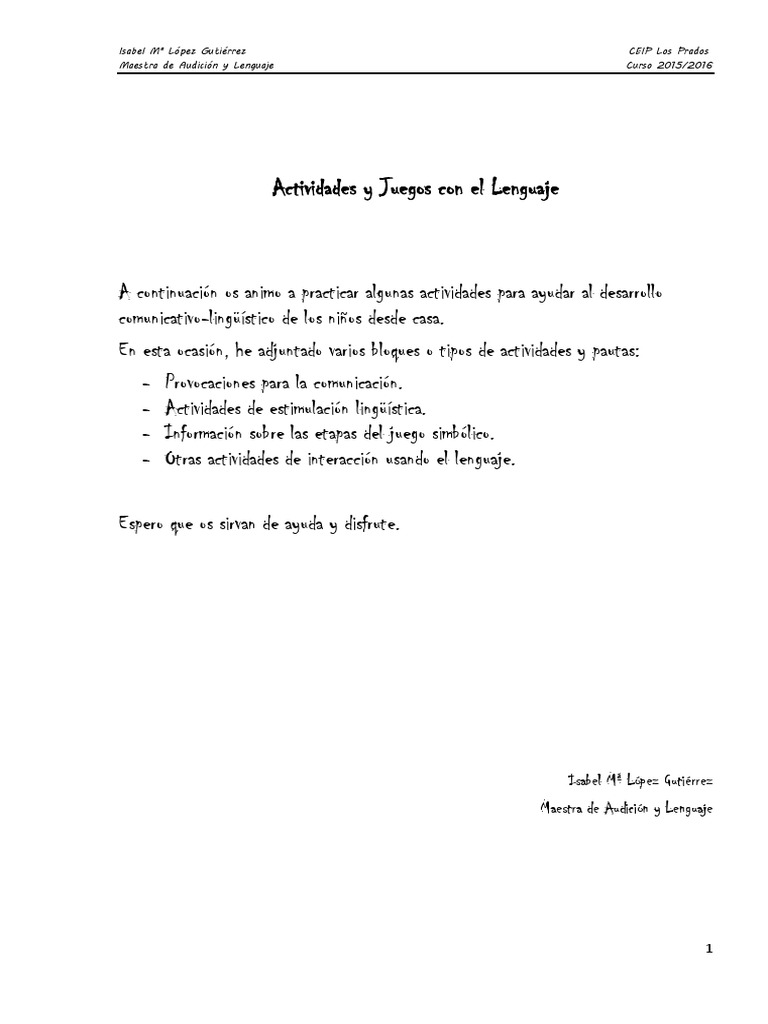 Actividades Lúdicas para Estimular el Lenguaje | PDF | Juguetes ...