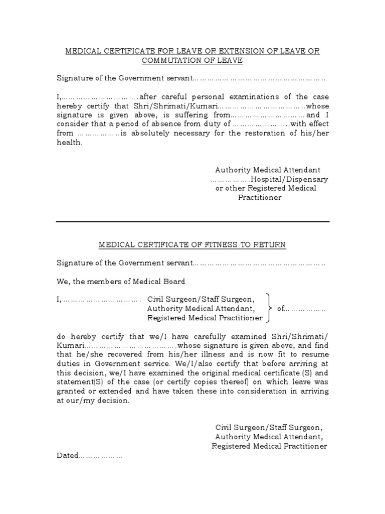 Medical Certificate for Leave Approval | PDF