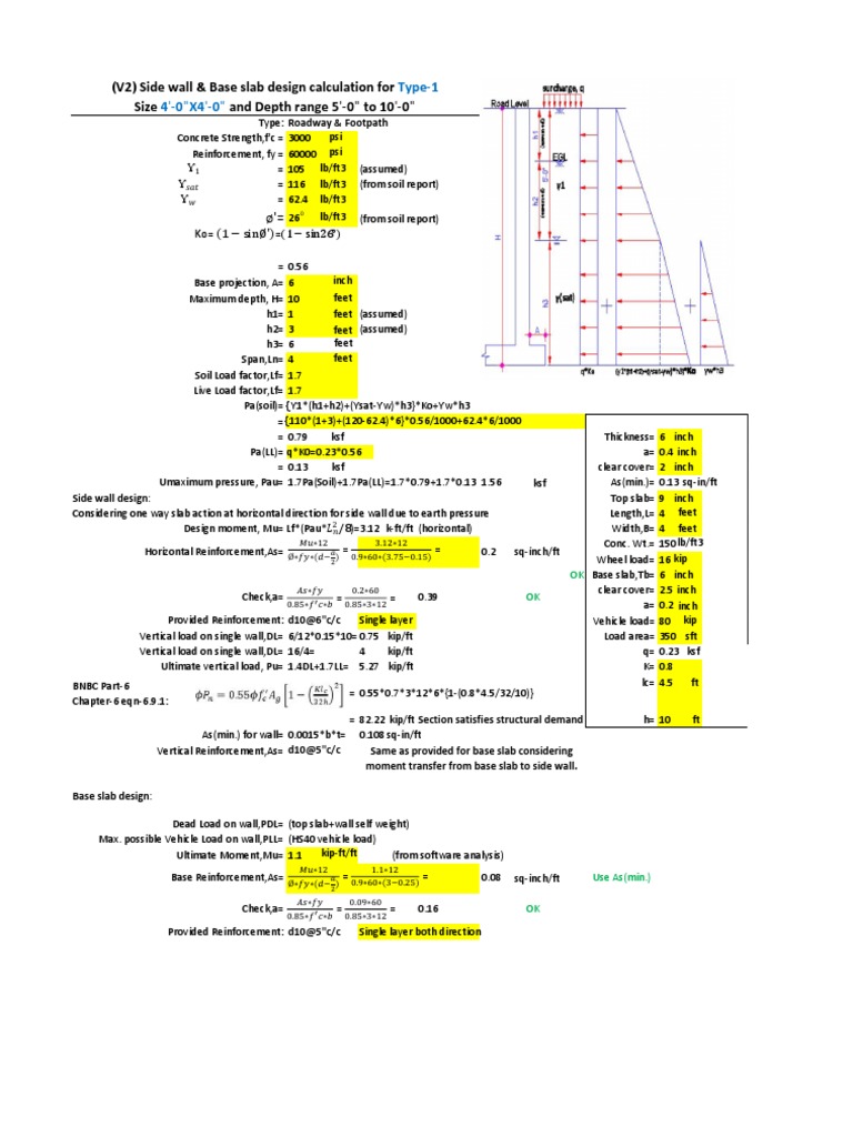 Pit Slab and Wall Design Calculations | PDF | Engineering | Mechanical ...