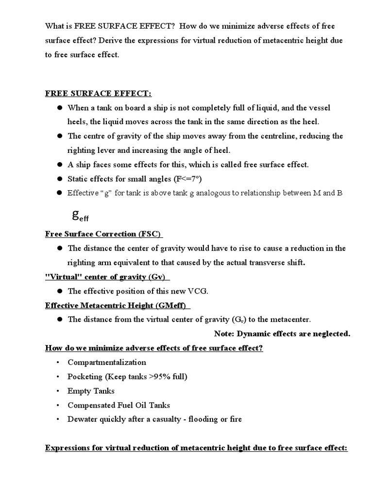 Free Surface Effect on Ship Stability | PDF | Physics | Mechanics
