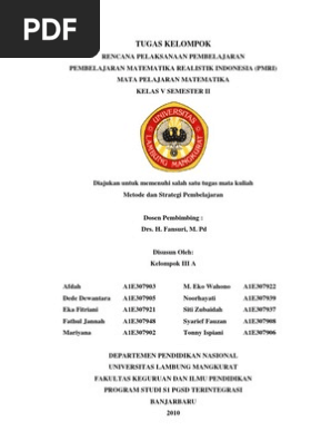 Rpp Pembelajaran Matematika Realistik Indonesia Pmri Kelas V Semester Ii Pdf