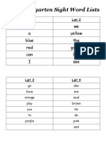 KDG Numbered List of All Sight Words