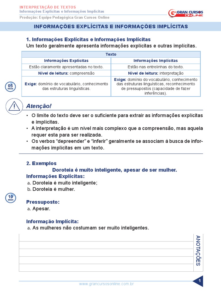 Informações Explícitas e Implícitas em Textos | PDF | Interpretação ...