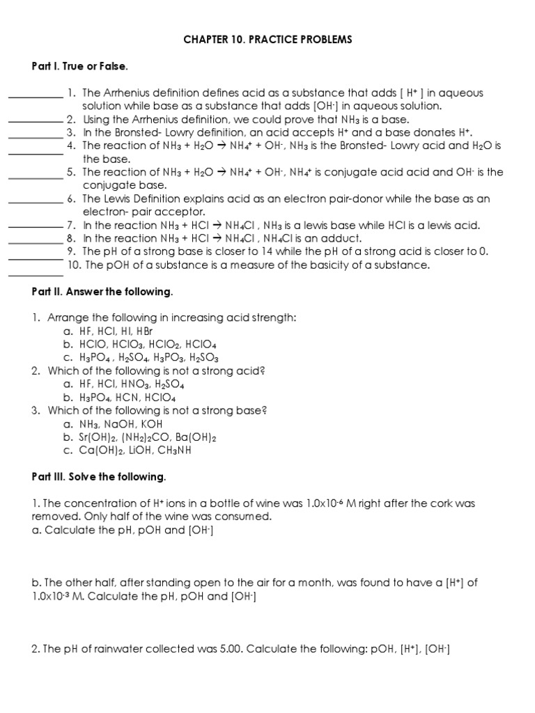 Chapter 10. Practice Problems Part I. True or False | PDF | Science ...