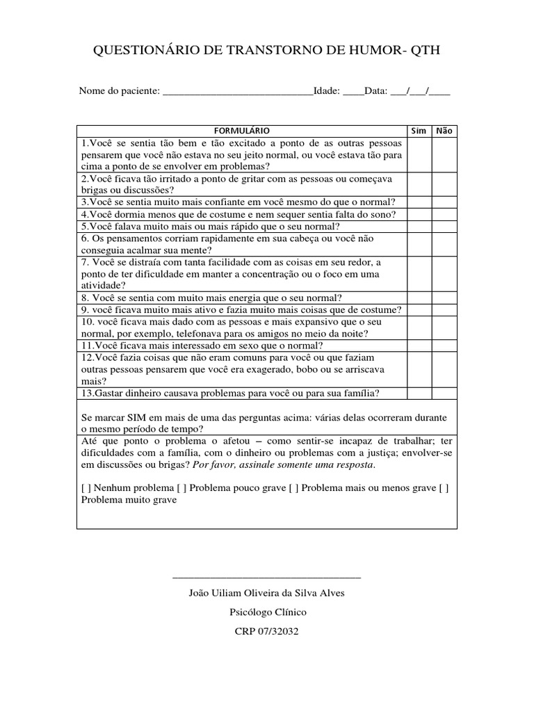 Questionario de Transtorno de Humor | PDF