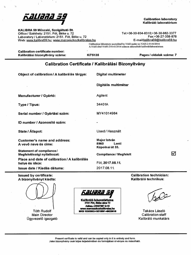 Agilent 34401A Multiméter PDF PDF