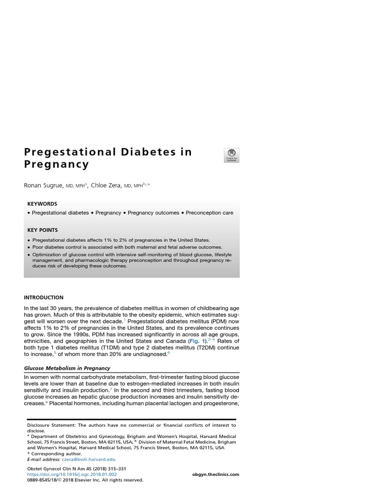 Pregestational Diabetes in Pregnancy | PDF
