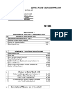 Course Name: Cost and Management: Question No 1 Schedule For Purchases of Raw Material