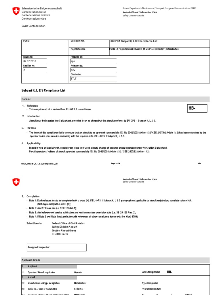 EU-OPS 1 Compliance List for Aircraft | PDF | Aerospace | Aviation