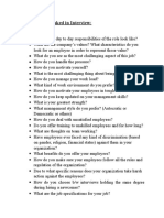 Questions To Be Asked in Interview:: Questionnaire
