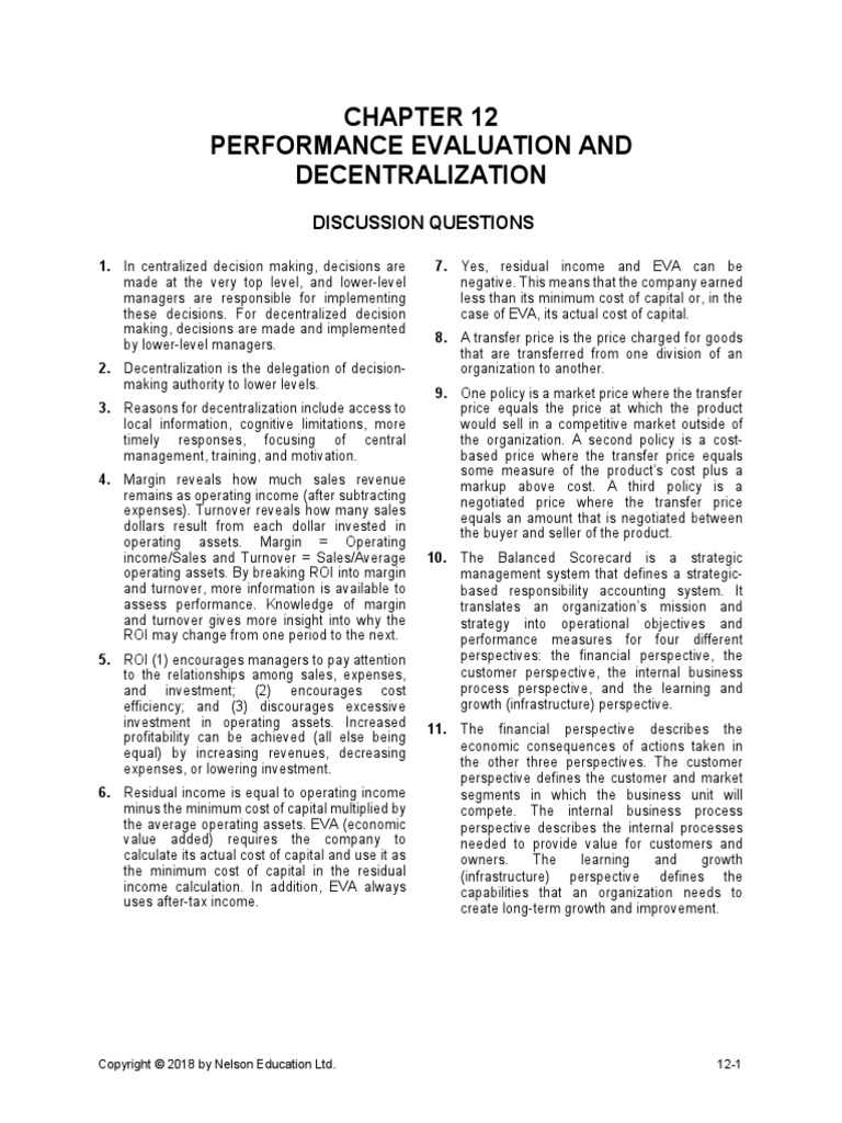 Performance Evaluation and Decentralization: Discussion Questions | PDF ...