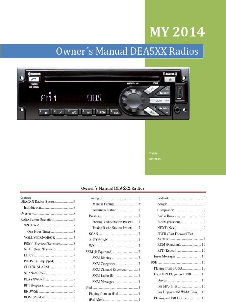 Owner S Manual DEA5XX Radios: Delphi MY 2014 | PDF | I Pod | Radio