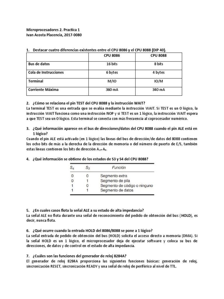 Diferencias Y Funcionamiento Del Cpu 8086 8088 Pdf Microprocesador