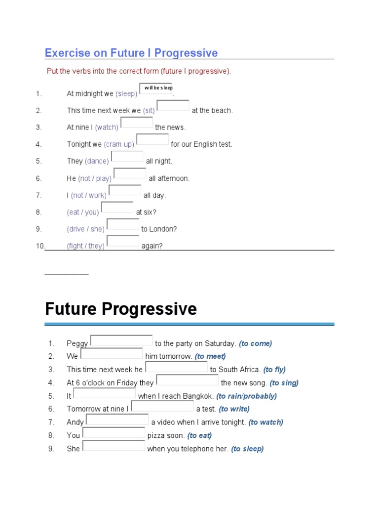 Future Progressive - Exercise-Test | PDF