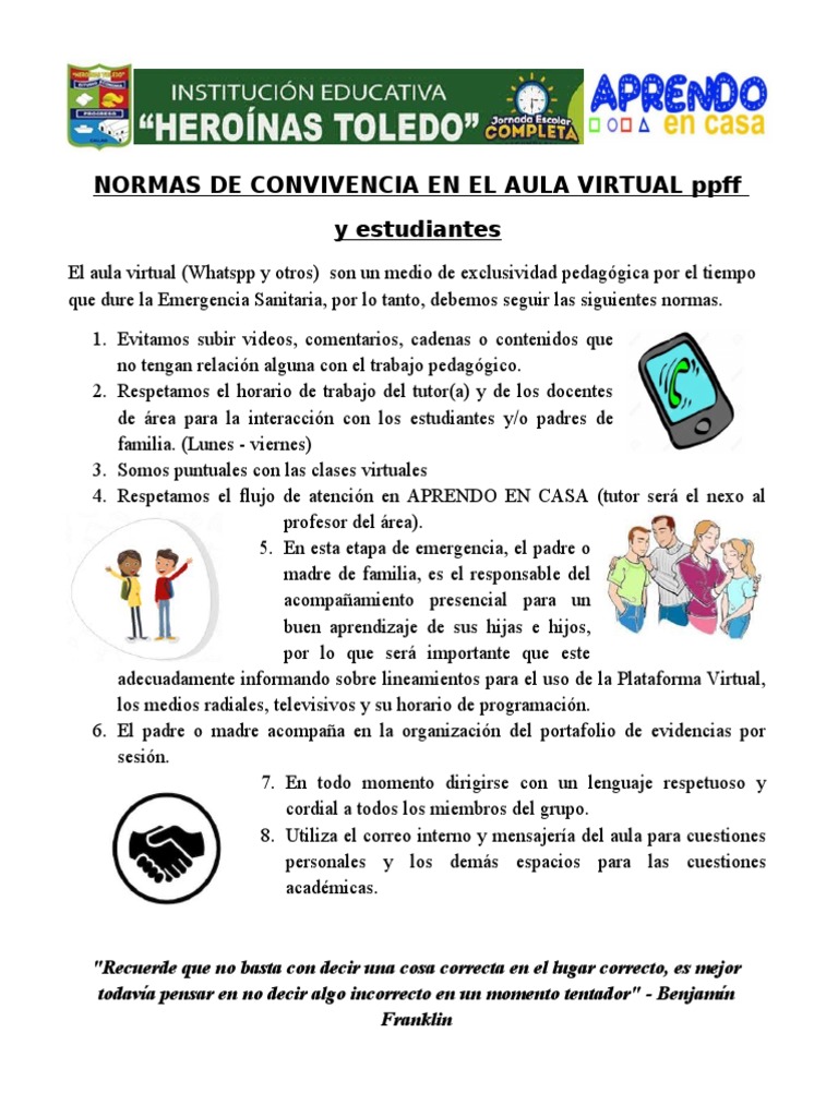 Normas de Convivencia en El Aula Virtual | PDF | Salón de clases ...