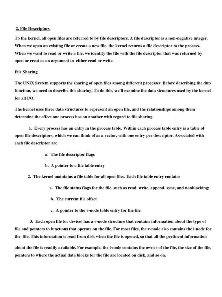 File Descriptors and Sharing in UNIX Systems | PDF | File System ...