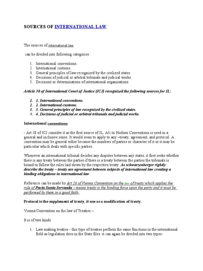 Sources of International Law PDF Treaty International Law
