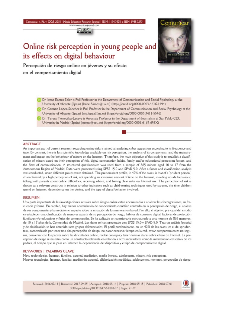 Online Risk Perception in Young People and Its Effects On Digital ...