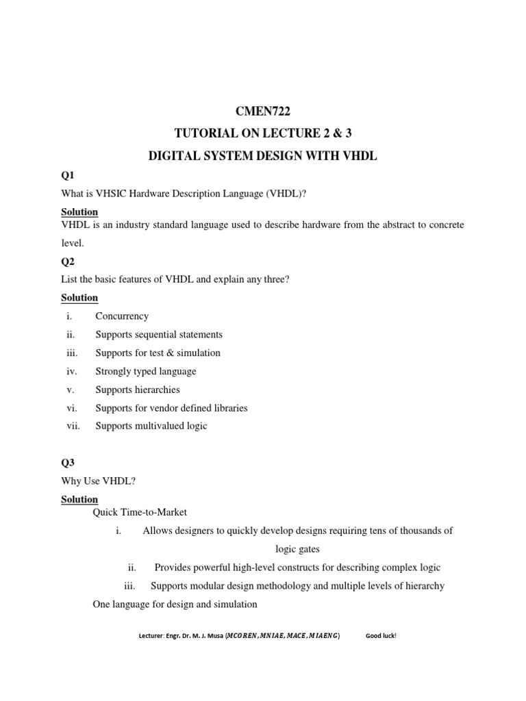 VHDL Basics and Digital Design Tutorial | PDF | Field Programmable Gate ...