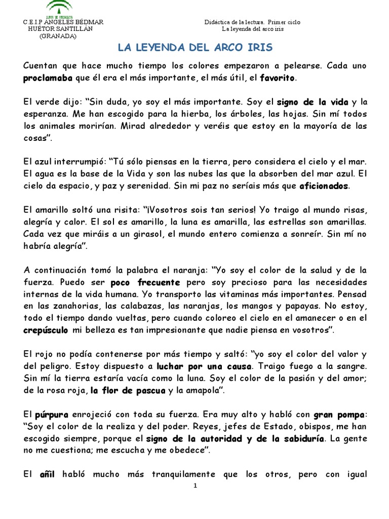 La leyenda del arco iris para niños | PDF | Arco iris | Cielo
