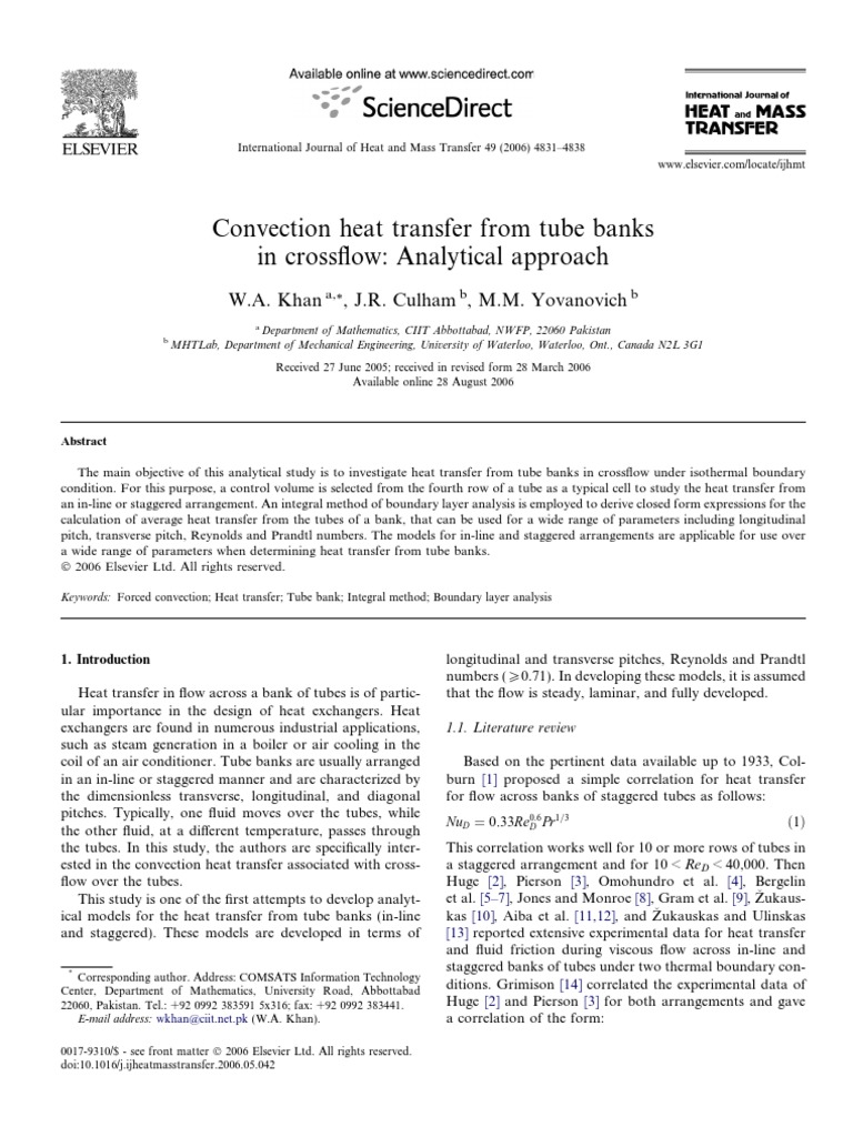 Tube Bank Heat Transfer Analysis | PDF | Boundary Layer | Reynolds Number