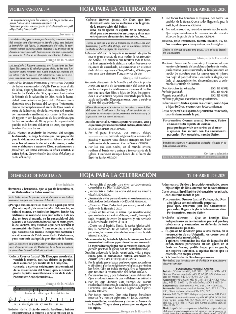 Guía de la Vigilia Pascual 2020 | PDF | Pascua de Resurrección | Misa ...
