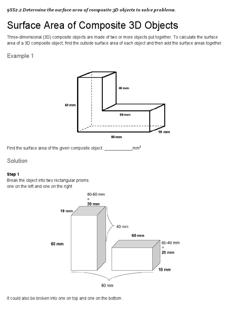 Surface Area of Composite 3D Objects: Example 1 | PDF | Area | Rectangle
