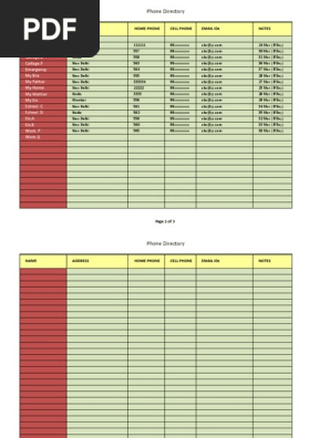 Template Phone Directory - MS Excel 2007