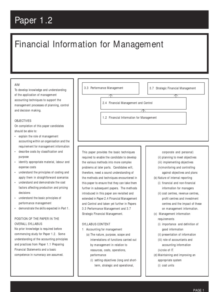 Financial Information For Management: Paper 1.2 | PDF | Business ...