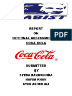 ON Internal Assessment of Coca Cola: Syeda Rakhshinda Hafsa Khan Syed Asher Ali