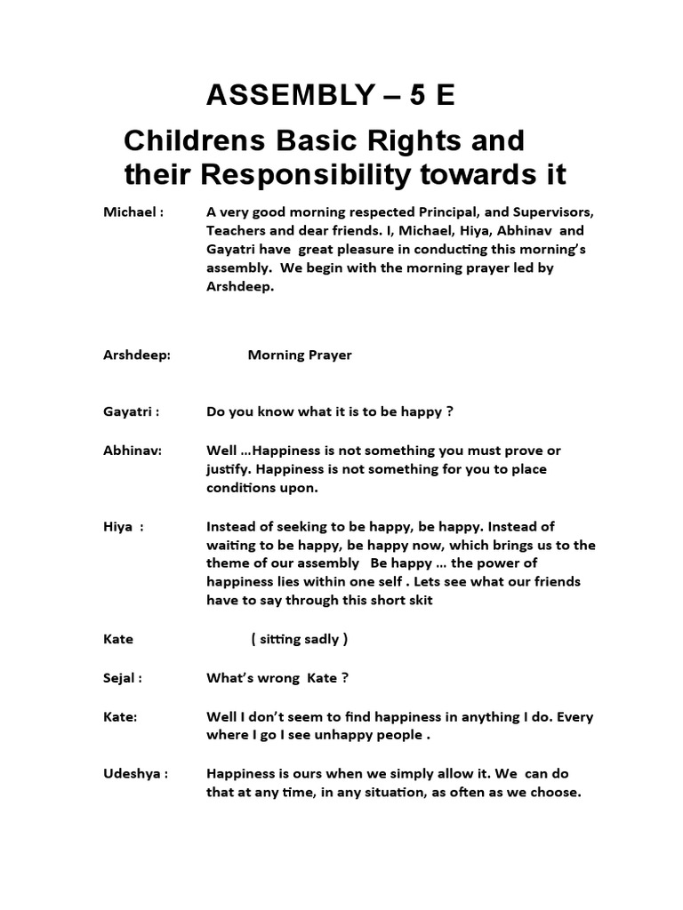 Assembly - 5 E Childrens Basic Rights and Their Responsibility Towards ...