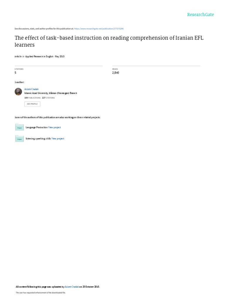 The Effect of Task-Based Instruction On Reading Comprehension of ...