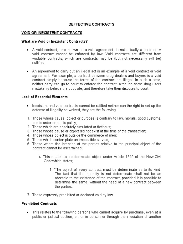 What Are Void Or Inexistent Contracts