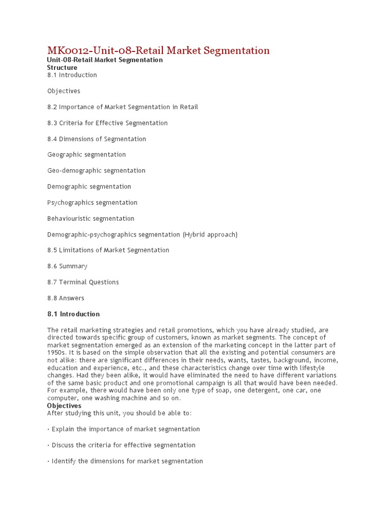 Retail Market Segmentation Guide | PDF | Market Segmentation | Demand
