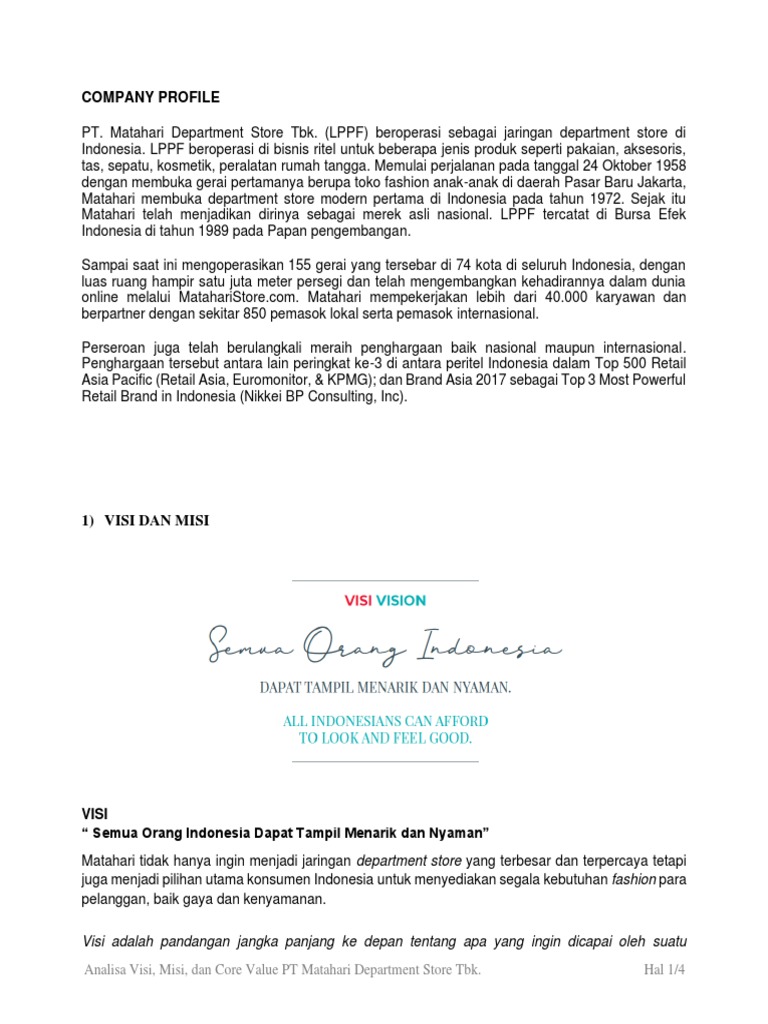 Analisa Visi, Misi, Core Value | PDF