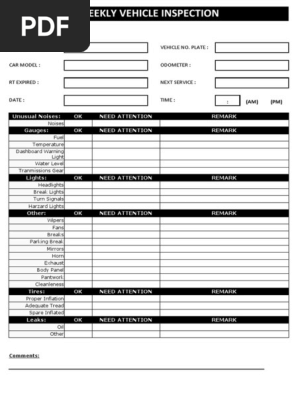 VEHICLE INSPECTION WEEKLY
