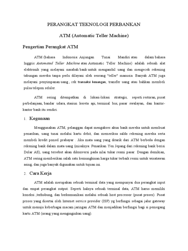 Manfaat dan Fungsi Mesin ATM | PDF | Bisnis | Komputer