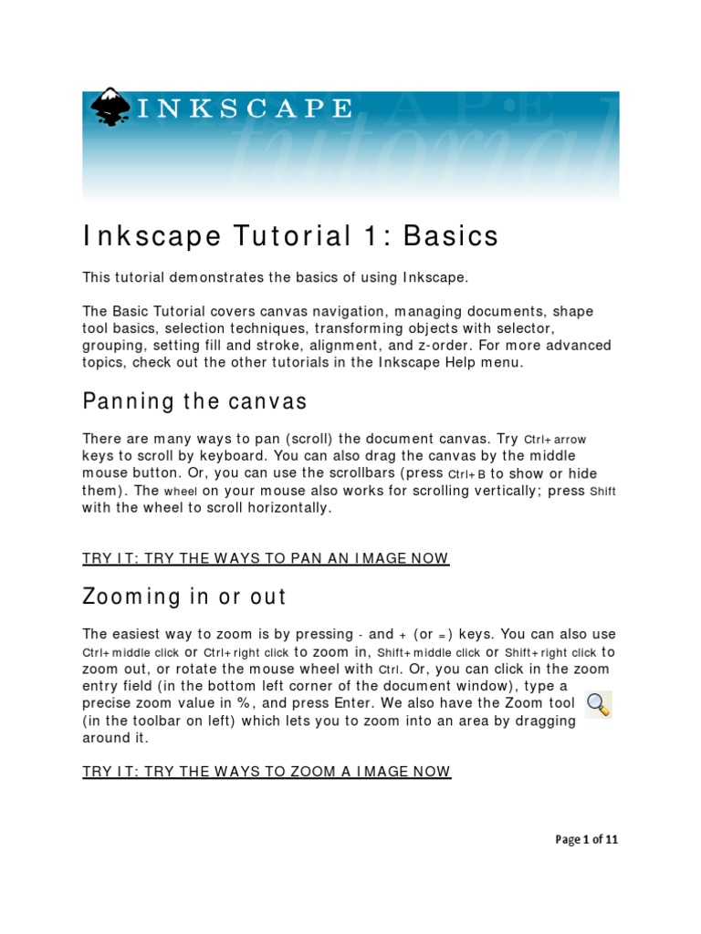 Inkscape Tutorial 1 Basics Panning The Canvas Pdf Human Computer