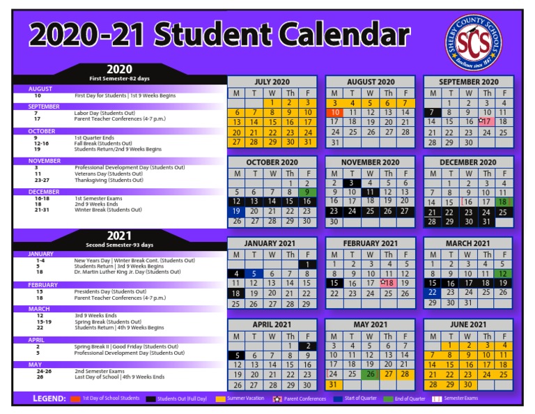 2020-21 Scs Student Calendar | PDF | Academic Term | Festival