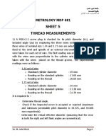 Sheet 5 Thread Measurements: Metrology MDP 481
