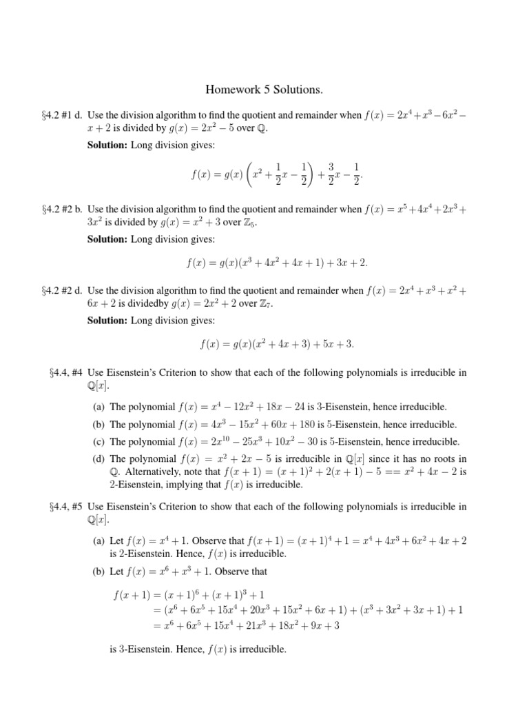 Hw5sols Polynomial Factorization