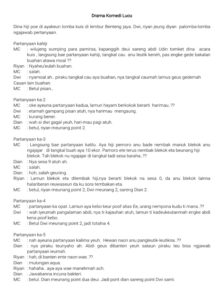 Contoh Naskah Drama Pendek Bahasa Sunda 4 Orang Pemain Lucu
