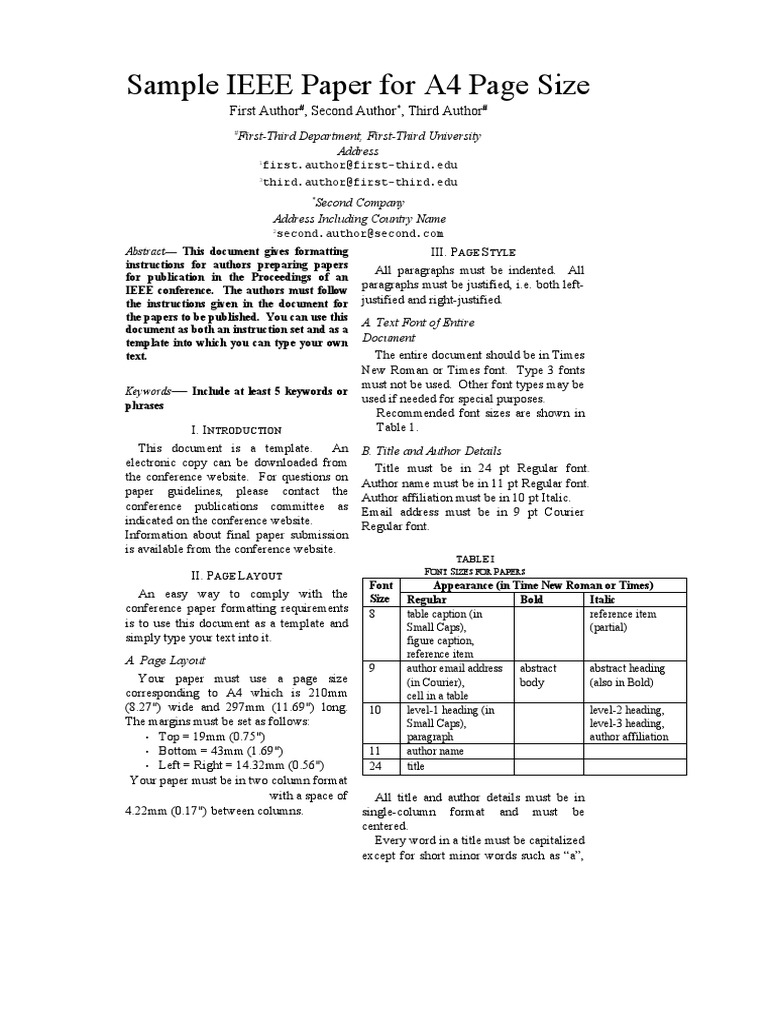 Sample IEEE Paper For A4 Page Size: First Author, Second Author, Third ...