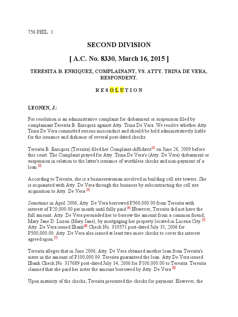 Disbarment Case Against Atty. De Vera | PDF | Lawyer | Crime & Violence