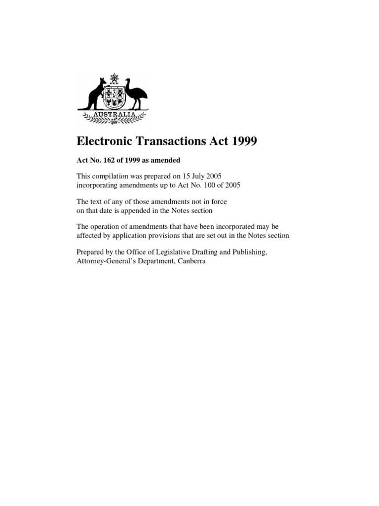 Electronic Transactions Act 1999, Australia PDF Information