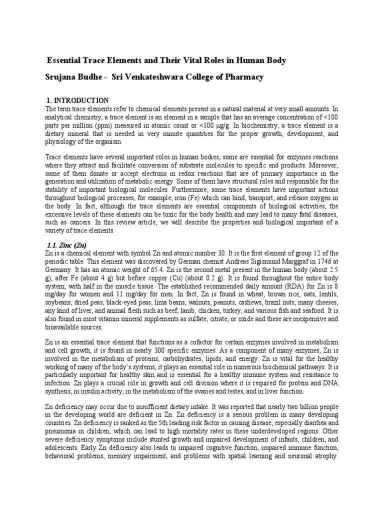 Vital Roles of Essential Trace Elements | PDF | Selenium | Lead