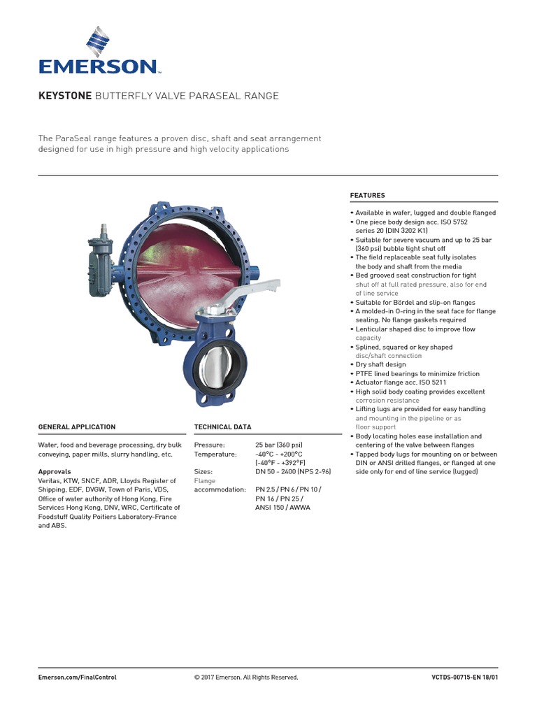 Keystone Butterfly Valve ParaSeal Range PDF Valve Pipe (Fluid